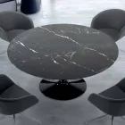 Modern Round Table in Carrara Marble and Marquinia Made in Italy - Dollars Viadurini