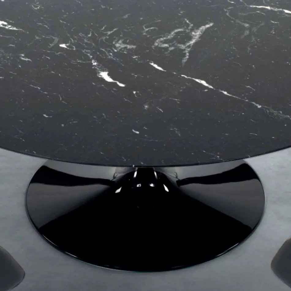 Modern Round Table in Carrara Marble and Marquinia Made in Italy - Dollars Viadurini