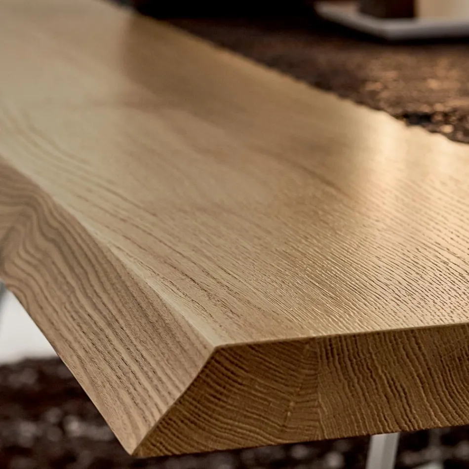 Dining Room Table with Debarked Oak Top Made in Italy - Pinocchio Viadurini