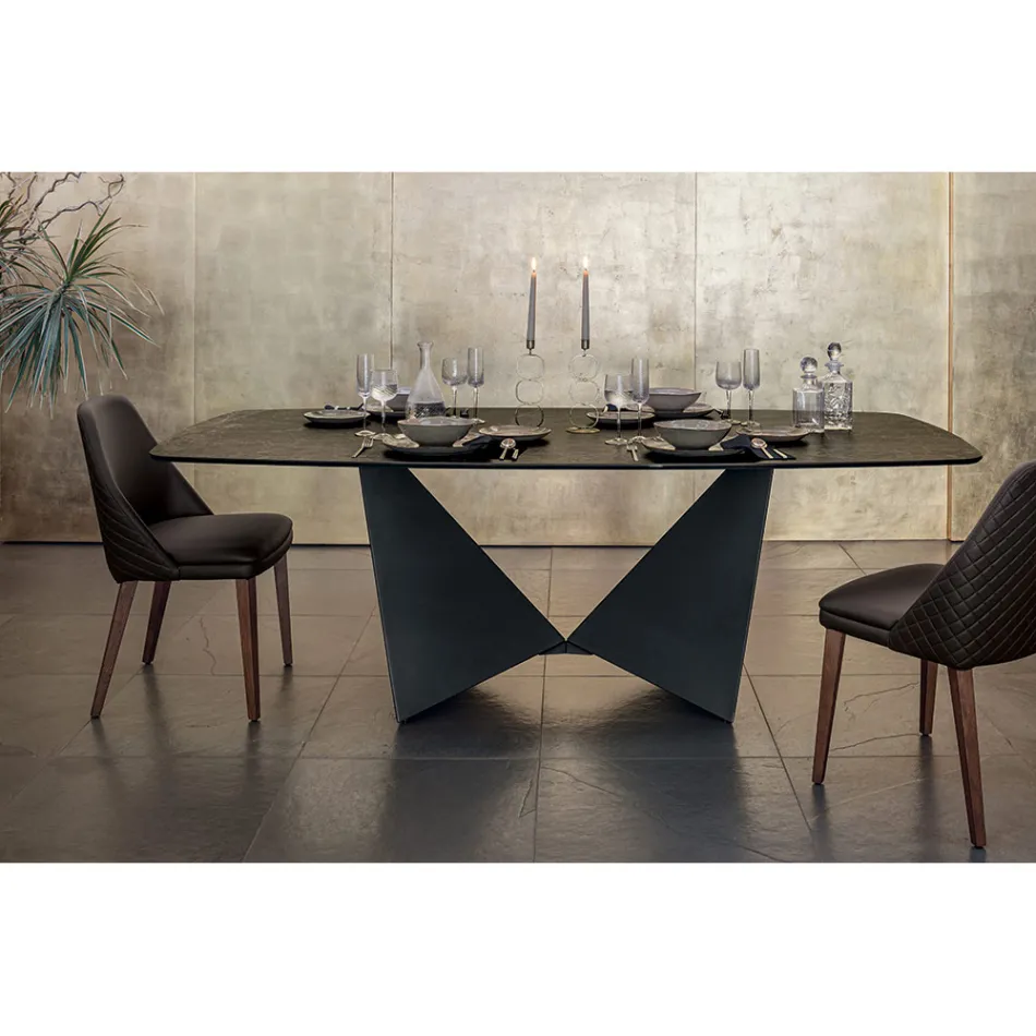 Dining Room Table Top in Matt Ceramic and Metal Legs - Monacco Viadurini