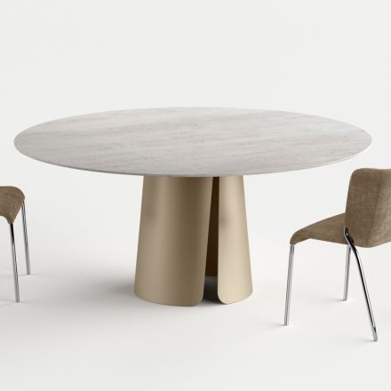 Round Dining Table with Ceramic Top, Made in Italy - Caleido Viadurini