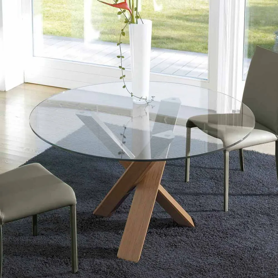 Round design table d.120 crystal top made in Italy Cristal Viadurini