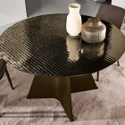 Round Table in Back-Silvered Striped Glass in Two Sizes Made in Italy - Armon Viadurini