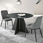 Round Table in Back-Silvered Striped Glass in Two Sizes Made in Italy - Armon Viadurini