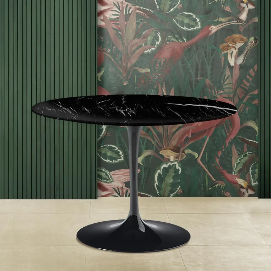 Eero Saarinen Tulip Table H 73 with Black Marquinia Marble Top Made in Italy - Scarlet Viadurini