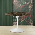 Eero Saarinen Tulip Table H 74 with Round Top in Emperador Dark Marble - Scarlet