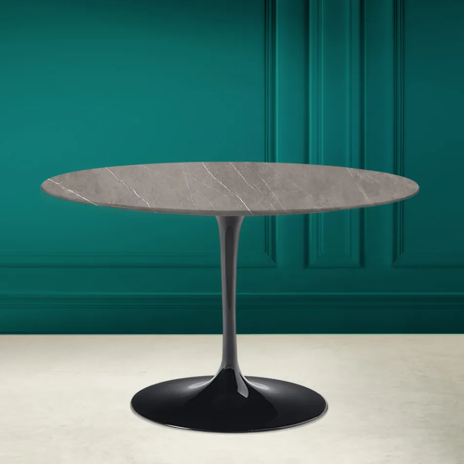 Tulip Table Eero Saarinen H 73 in Ceramic Pietra Grey Made in Italy - Scarlet Viadurini
