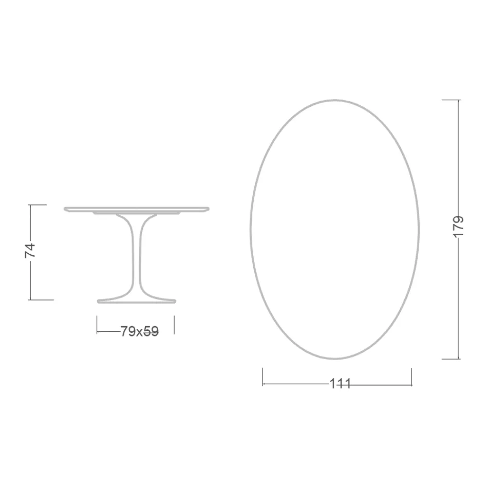 Tulip Table Eero Saarinen H 73 Oval in Absolute White Ceramic Made in Italy - Scarlet Viadurini