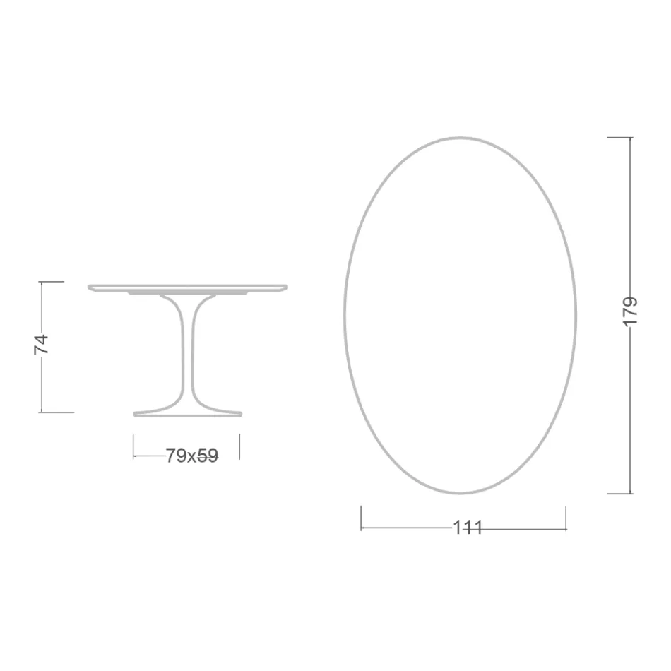 Tulip Table Eero Saarinen H 73 Oval in Diamond Cream Ceramic Made in Italy - Scarlet Viadurini