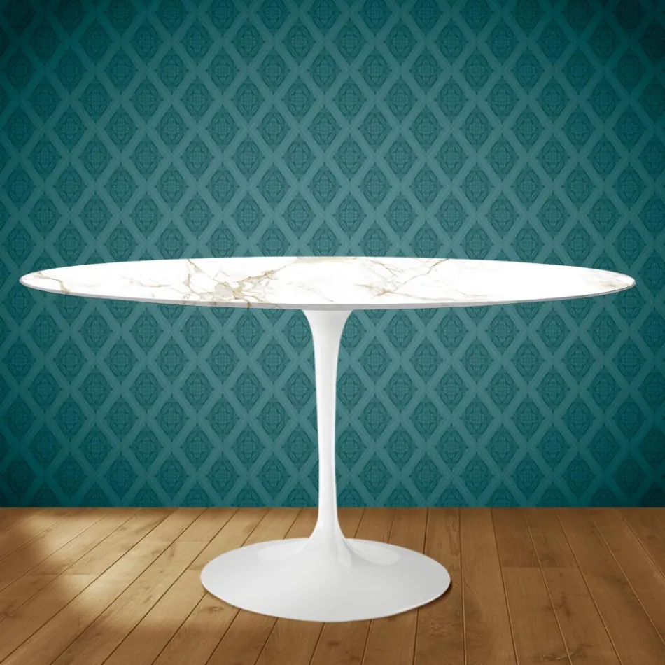 Tulip Table Eero Saarinen H 73 Oval in Ceramic Entzo Made in Italy - Scarlet Viadurini