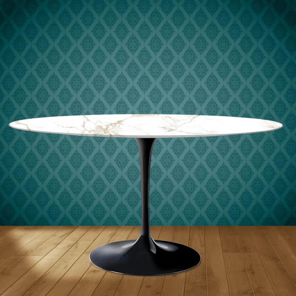 Tulip Table Eero Saarinen H 73 Oval in Ceramic Entzo Made in Italy - Scarlet Viadurini
