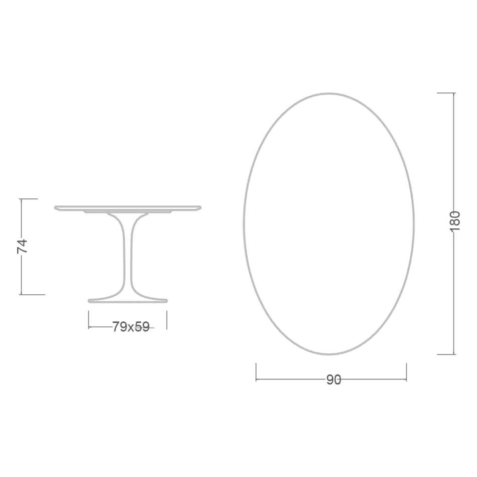 Tulip Table Eero Saarinen H 73 Oval in Ceramic Morpheus Made in Italy - Scarlet Viadurini