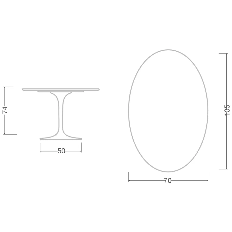 Tulip Table Eero Saarinen H 73 Oval in Ceramic Morpheus Made in Italy - Scarlet Viadurini