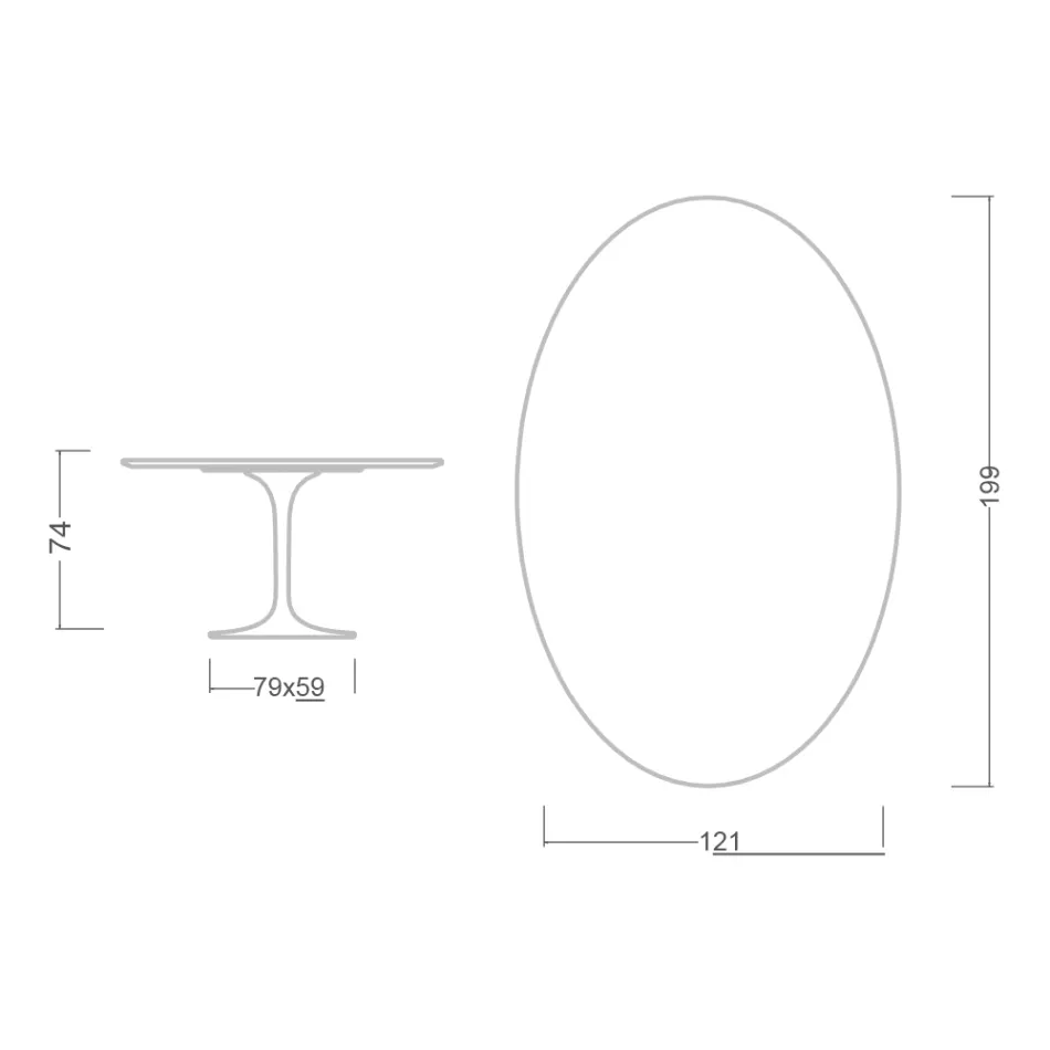 Tulip Table Eero Saarinen H 73 Oval in Absolute Black Ceramic Made in Italy - Scarlet Viadurini