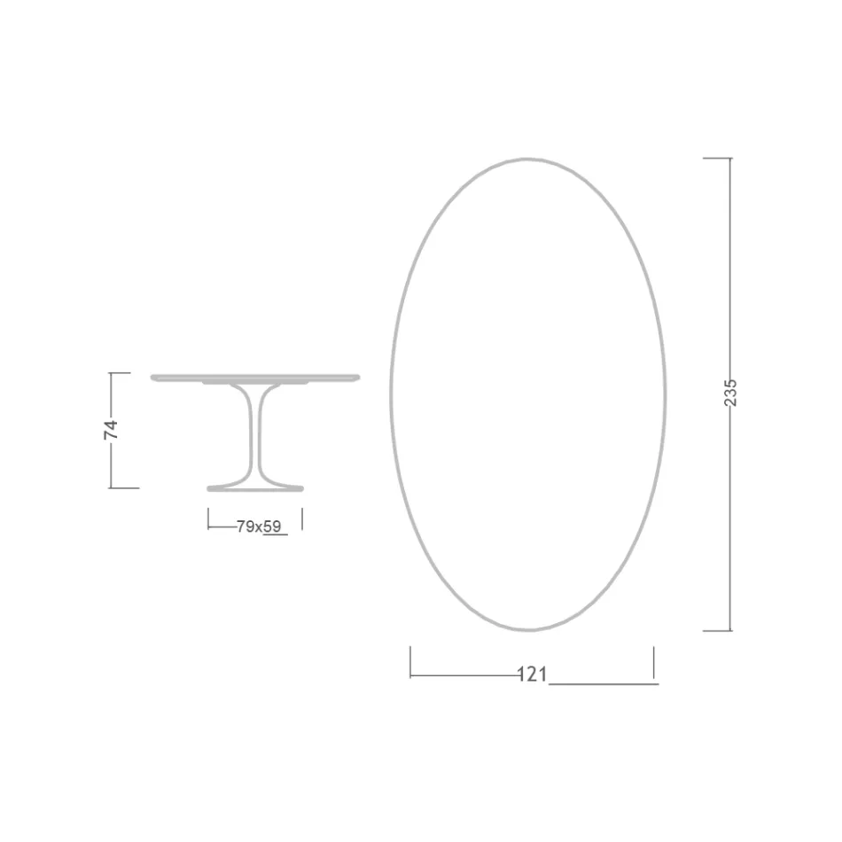 Tulip Table Eero Saarinen H 73 Oval in Absolute Black Ceramic Made in Italy - Scarlet Viadurini