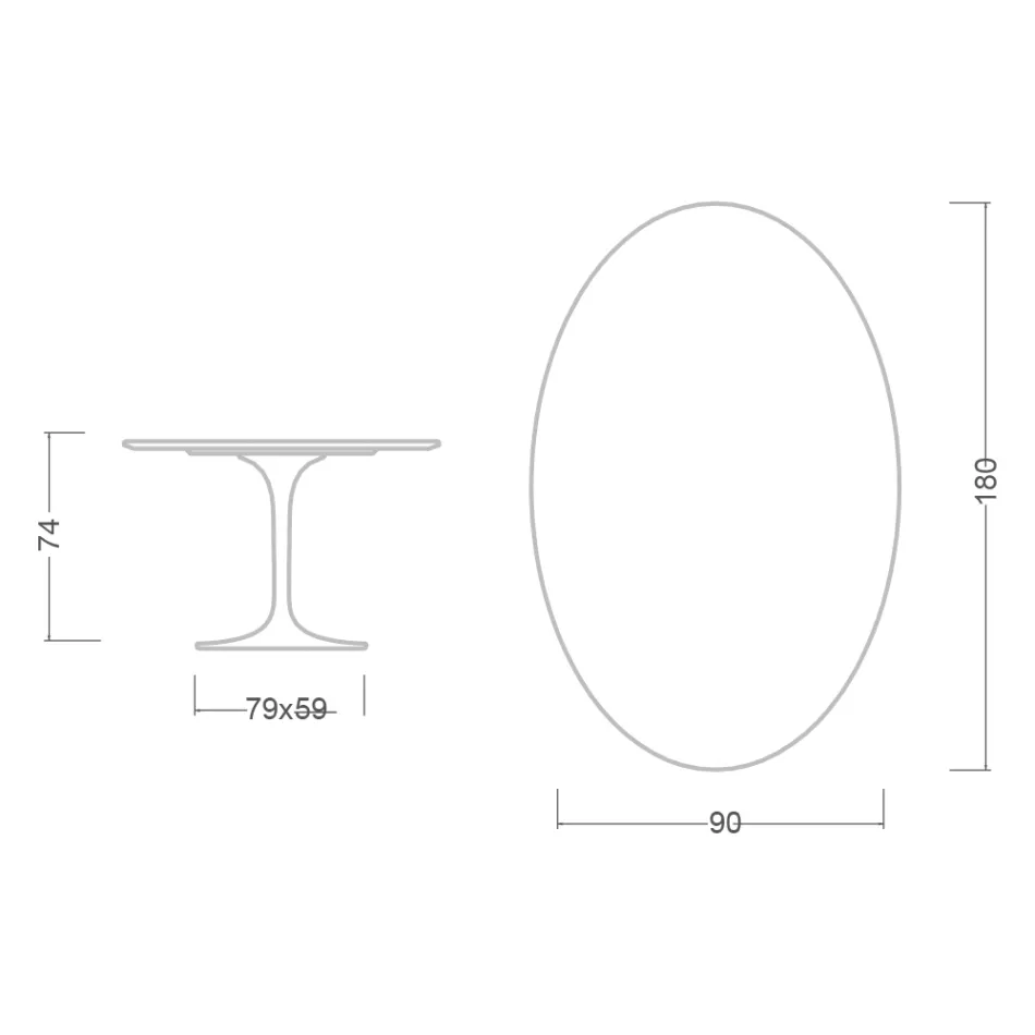 Tulip Table Eero Saarinen H 73 Oval in Ceramic Pietra Grey Made in Italy - Scarlet Viadurini