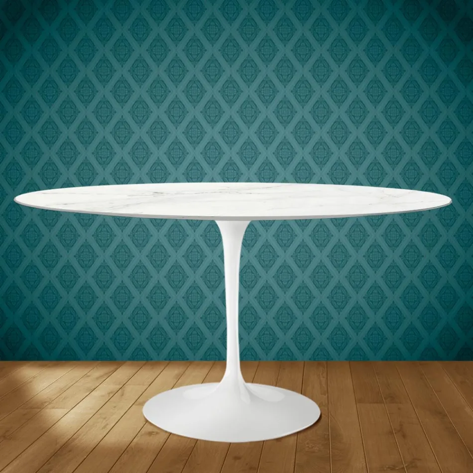 Tulip Table Eero Saarinen H 73 Oval in Ceramic Rem Made in Italy - Scarlet Viadurini