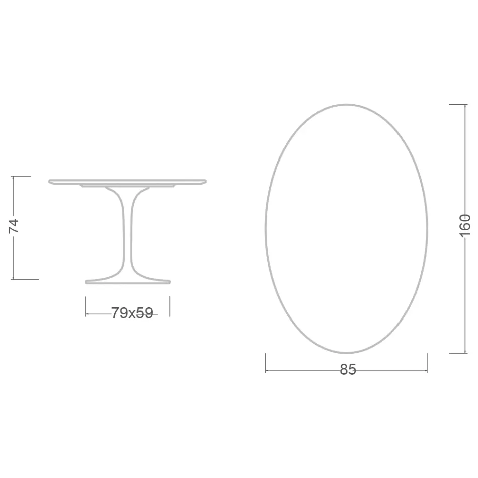 Tulip Table Eero Saarinen H 73 Oval in Statuario Altissimo Ceramic Made in Italy - Scarlet Viadurini