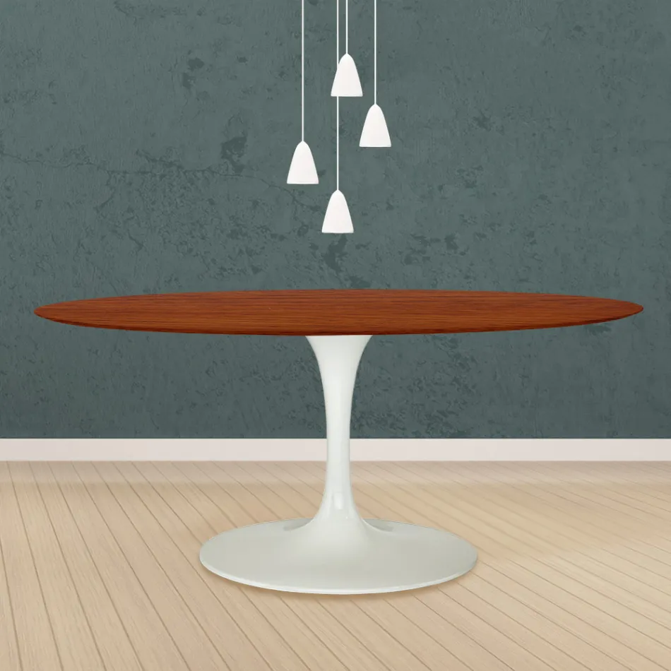 Tulip Table Eero Saarinen H 73 Oval in Cherry Stained Oak Made in Italy - Scarlet Viadurini