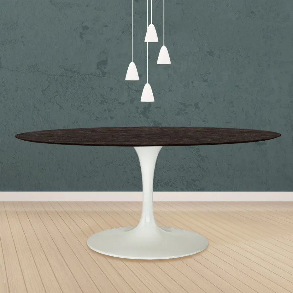 Tulip Table Eero Saarinen H 73 Oval in Moka Stained Oak Made in Italy - Scarlet Viadurini