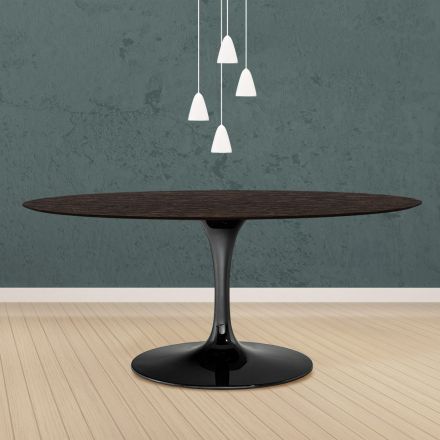Tulip Table Eero Saarinen H 73 Oval in Moka Stained Oak Made in Italy - Scarlet Viadurini