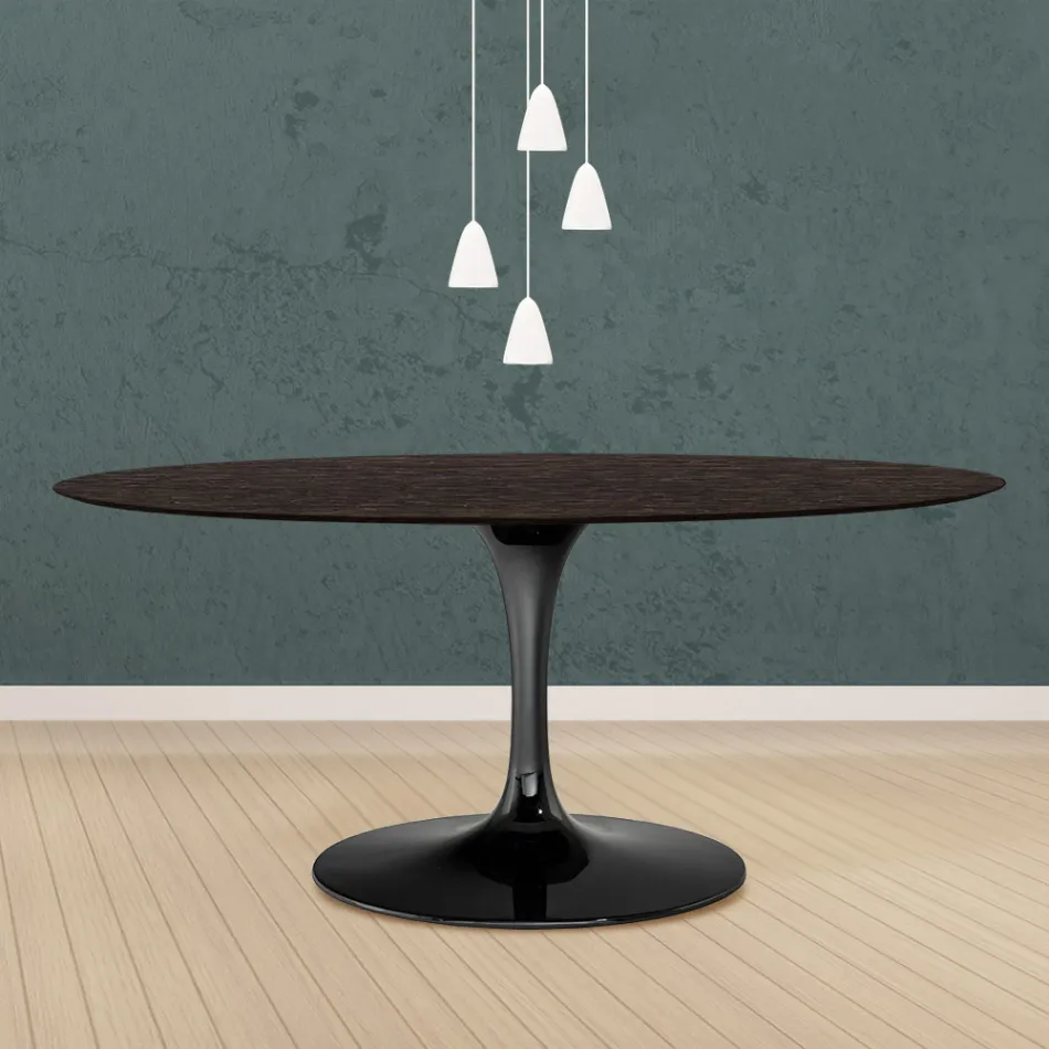 Tulip Table Eero Saarinen H 73 Oval in Moka Stained Oak Made in Italy - Scarlet Viadurini