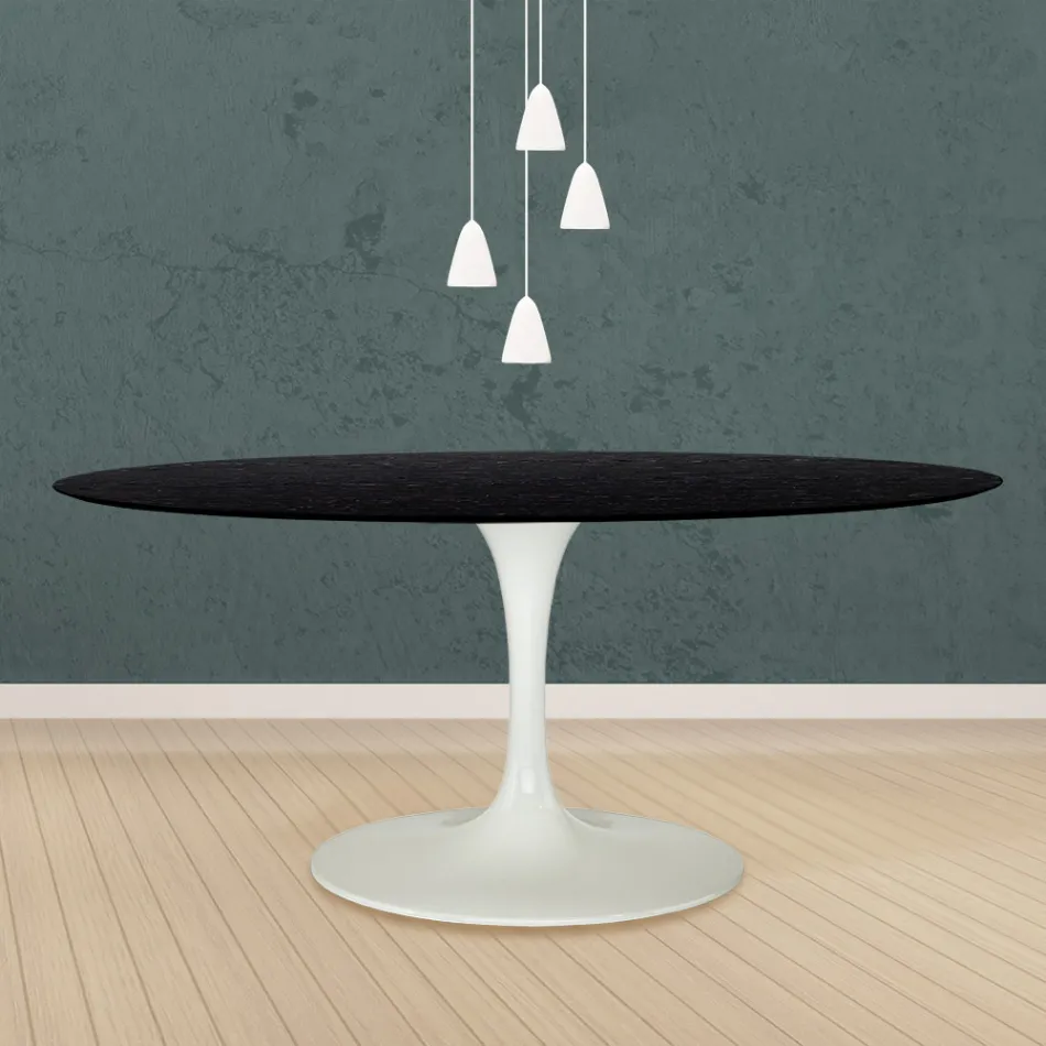 Tulip Table Eero Saarinen H 73 Oval in Black Stained Oak Made in Italy - Scarlet Viadurini