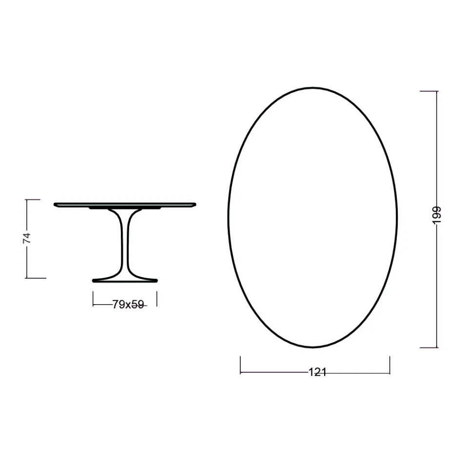 Tulip Table Eero Saarinen H 73 Oval in Black Stained Oak Made in Italy - Scarlet Viadurini