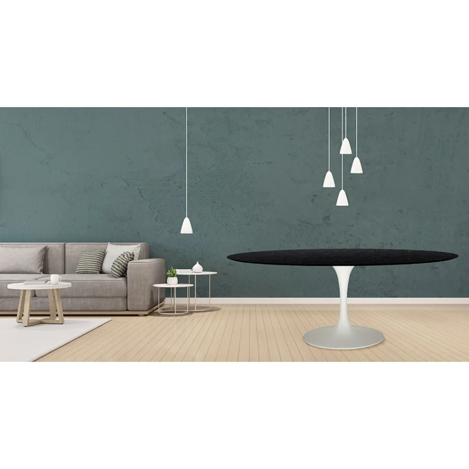 Tulip Table Eero Saarinen H 73 Oval in Black Stained Oak Made in Italy - Scarlet Viadurini