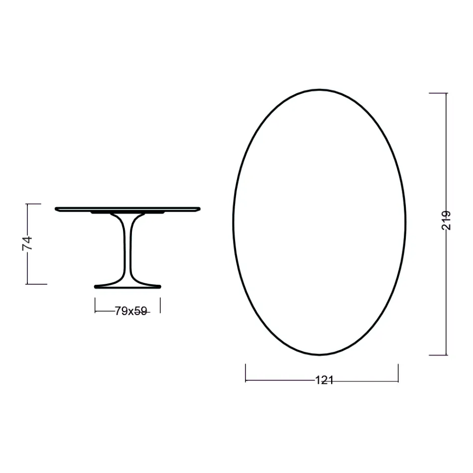 Tulip Table Eero Saarinen H 73 Oval in Black Stained Oak Made in Italy - Scarlet Viadurini