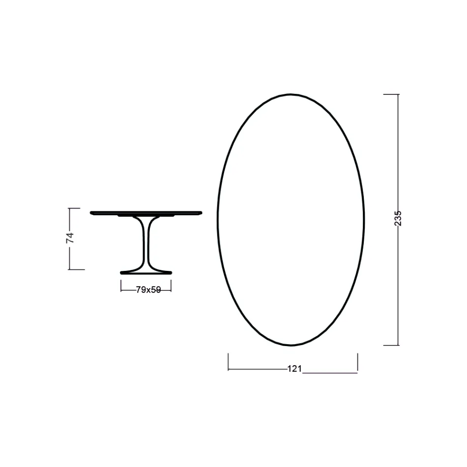Tulip Table Eero Saarinen H 73 Oval in Black Stained Oak Made in Italy - Scarlet Viadurini