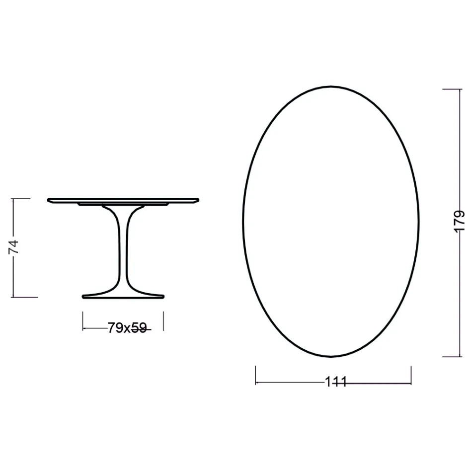 Eero Saarinen Tulip Table H 73 Oval in Black Stained Oak Made in Italy - Scarlet Viadurini