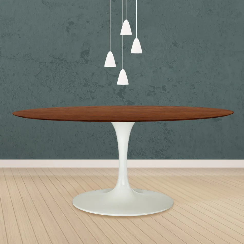 Eero Saarinen Tulip Table H 73 Oval in Dark Walnut Stained Oak Made in Italy - Scarlet Viadurini
