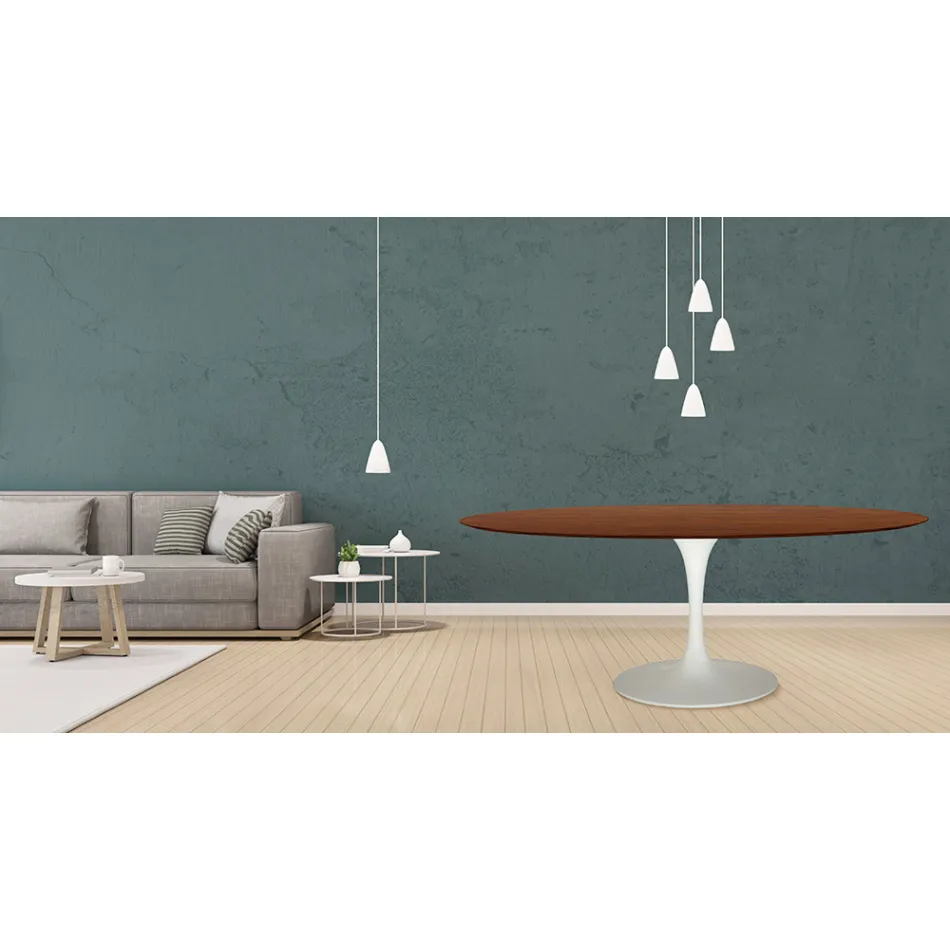 Eero Saarinen Tulip Table H 73 Oval in Dark Walnut Stained Oak Made in Italy - Scarlet Viadurini