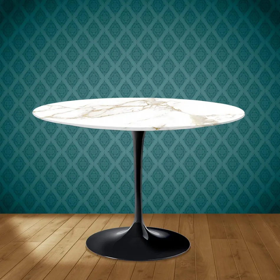 Tulip Table Eero Saarinen H 73 Round in Ceramic Entzo Made in Italy - Scarlet Viadurini