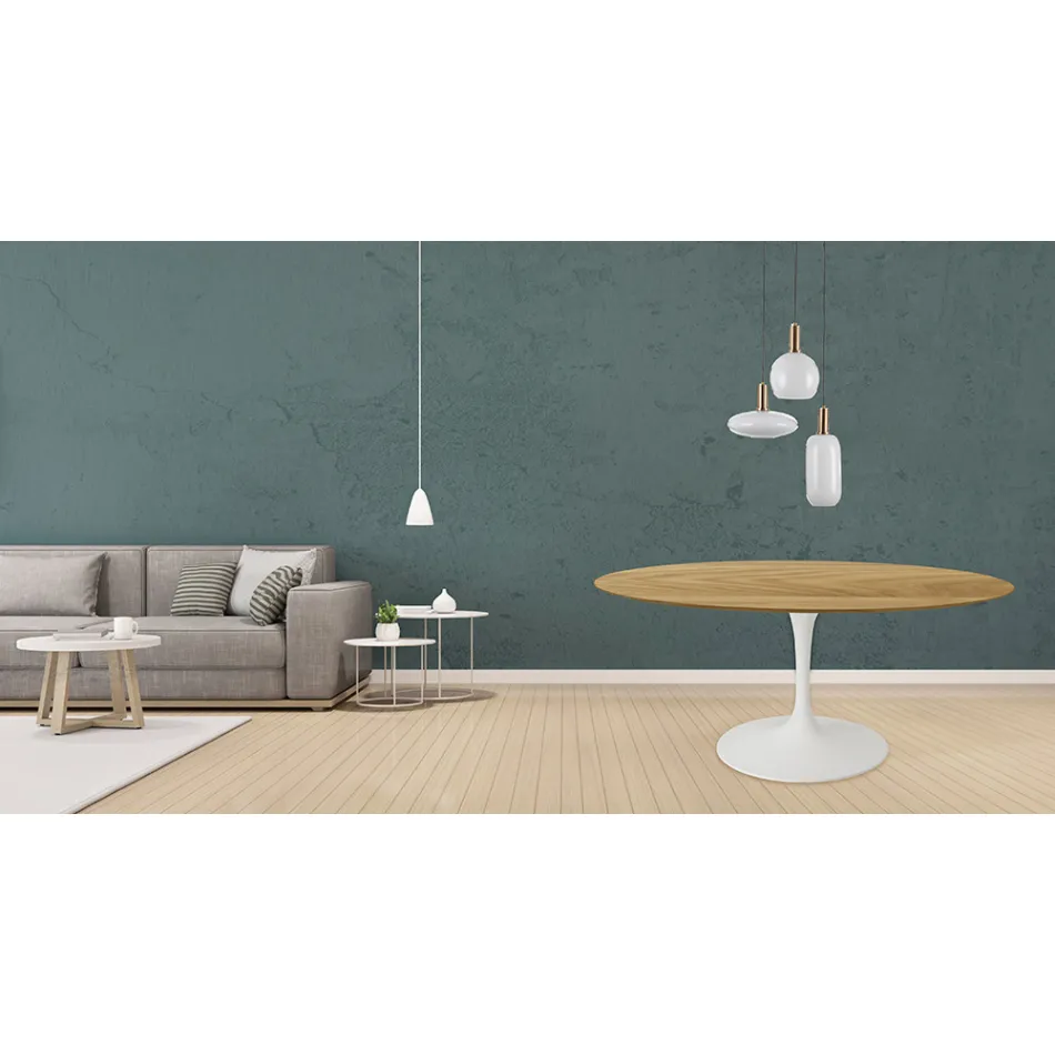 Tulip Table Eero Saarinen H 73 Round in Natural Oak Made in Italy - Scarlet Viadurini