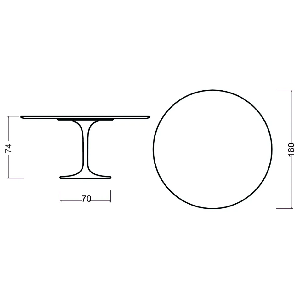 Tulip Table Eero Saarinen H 73 Round in Oak Stained Moka Made in Italy - Scarlet Viadurini