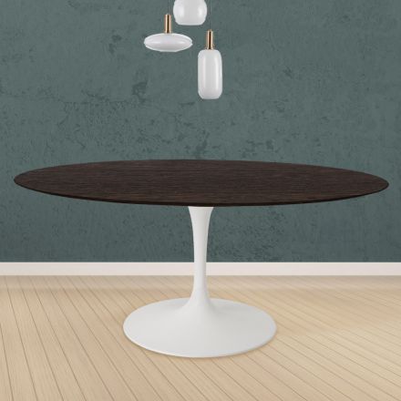 Tulip Table Eero Saarinen H 73 Round in Oak Stained Moka Made in Italy - Scarlet Viadurini