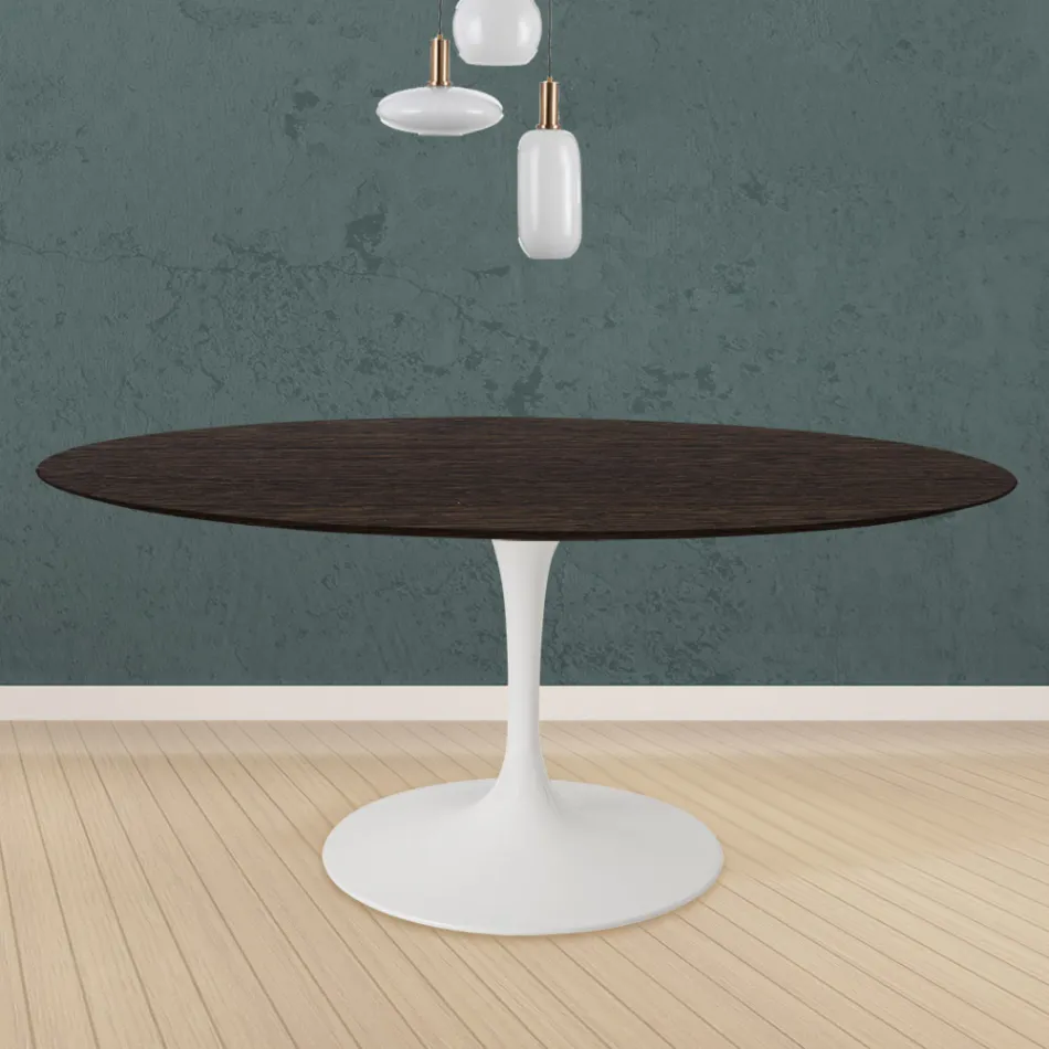 Tulip Table Eero Saarinen H 73 Round in Oak Stained Moka Made in Italy - Scarlet Viadurini