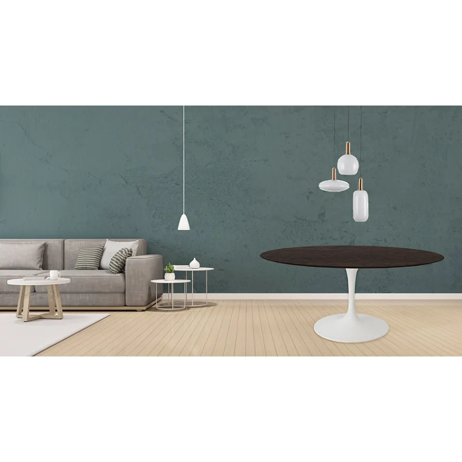 Tulip Table Eero Saarinen H 73 Round in Oak Stained Moka Made in Italy - Scarlet Viadurini
