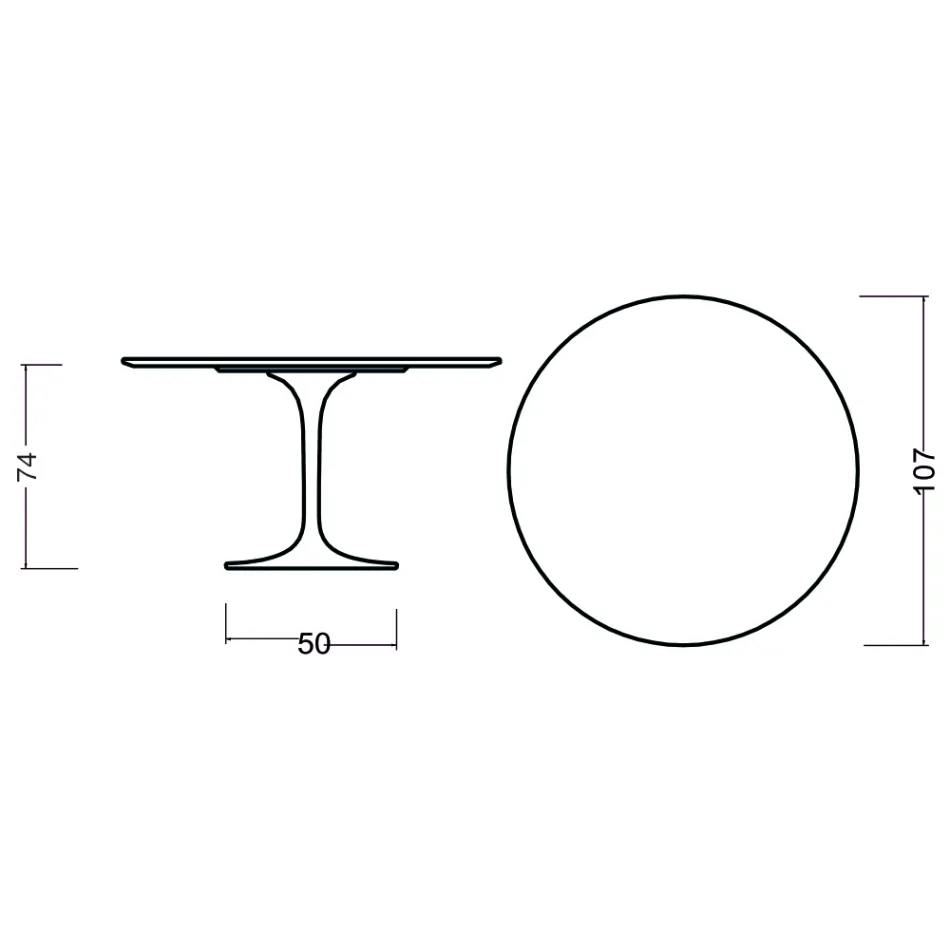 Tulip Table Eero Saarinen H 73 Round in Oak Stained Moka Made in Italy - Scarlet Viadurini