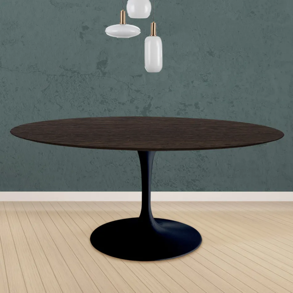Tulip Table Eero Saarinen H 73 Round in Oak Stained Moka Made in Italy - Scarlet Viadurini
