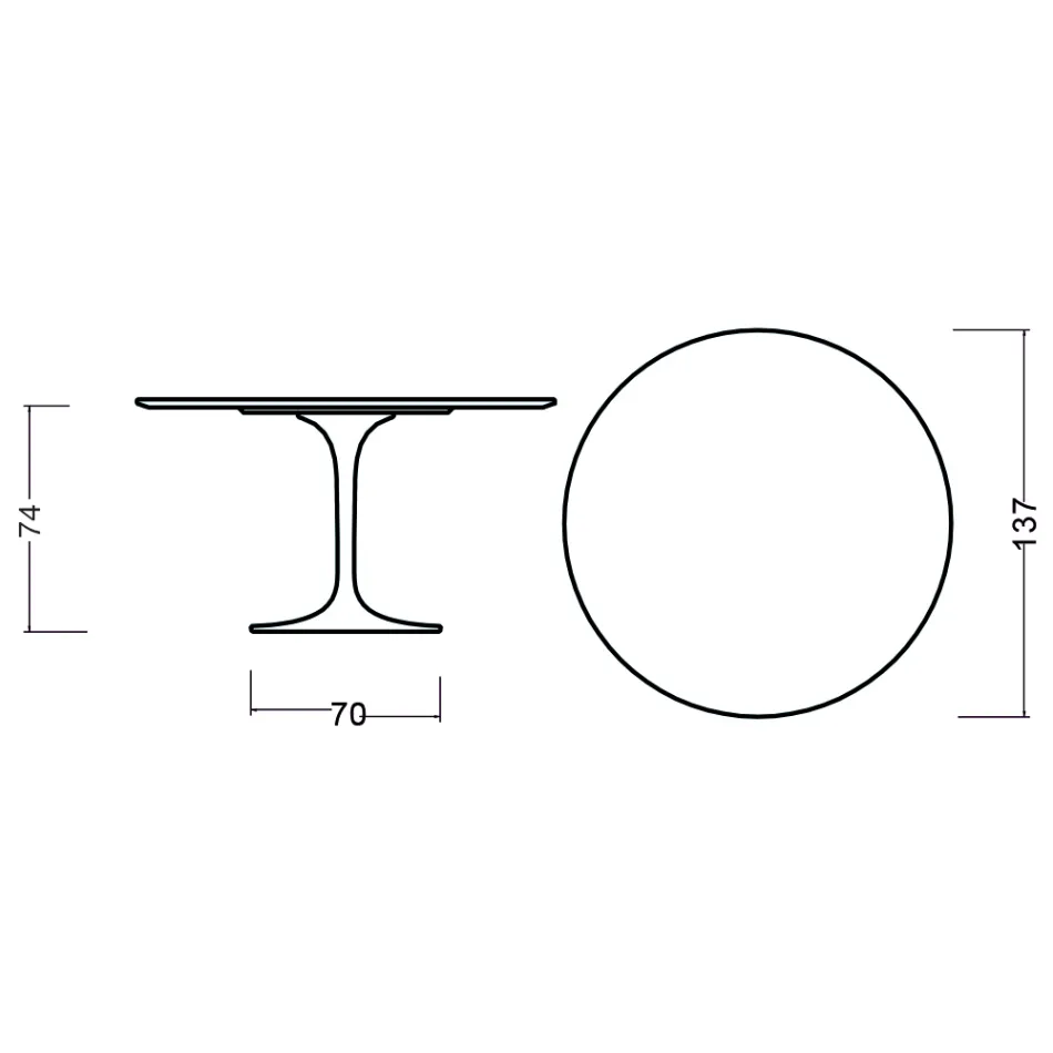 Tulip Table Eero Saarinen H 73 Round in Black Stained Oak Made in Italy - Scarlet Viadurini