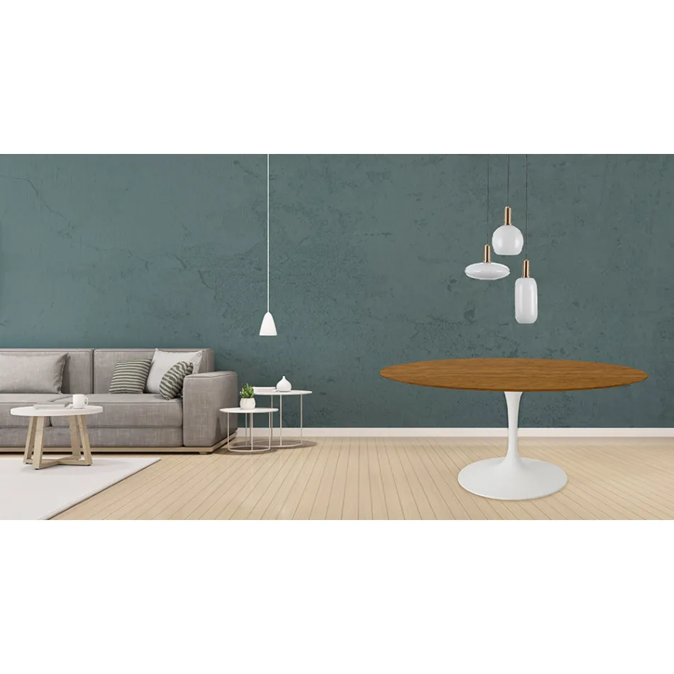 Eero Saarinen Tulip Table H 73 Round in Oak Stained Light Walnut Made in Italy - Scarlet Viadurini