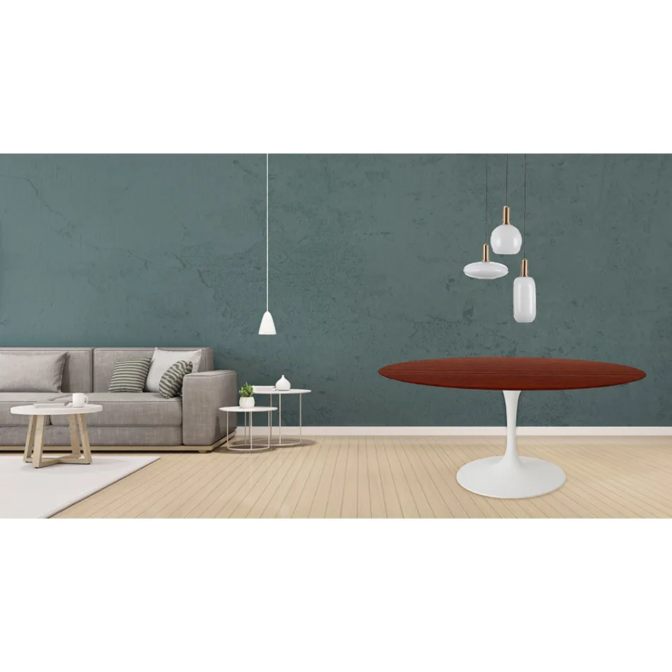 Eero Saarinen Tulip Table H 73 Round in Rosewood Stained Oak Made in Italy - Scarlet Viadurini