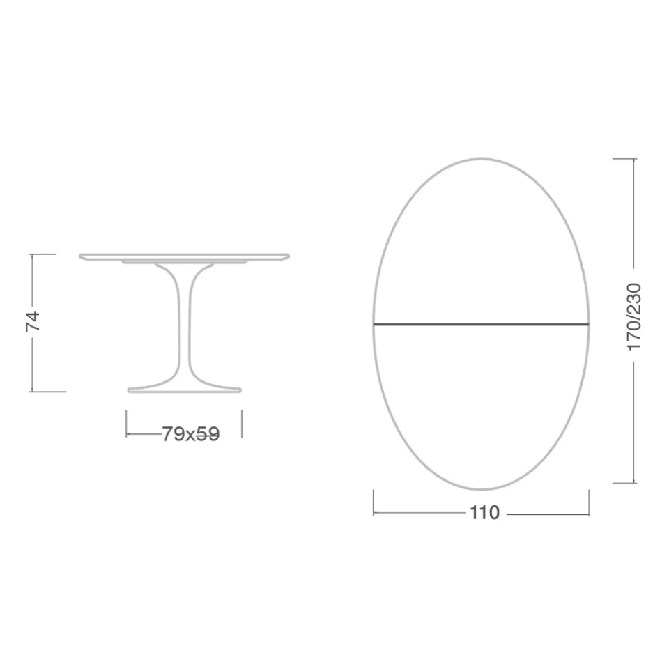 Eero Saarinen Tulip Table H 74 Oval Extendable in Black Liquid Laminate - Scarlet Viadurini