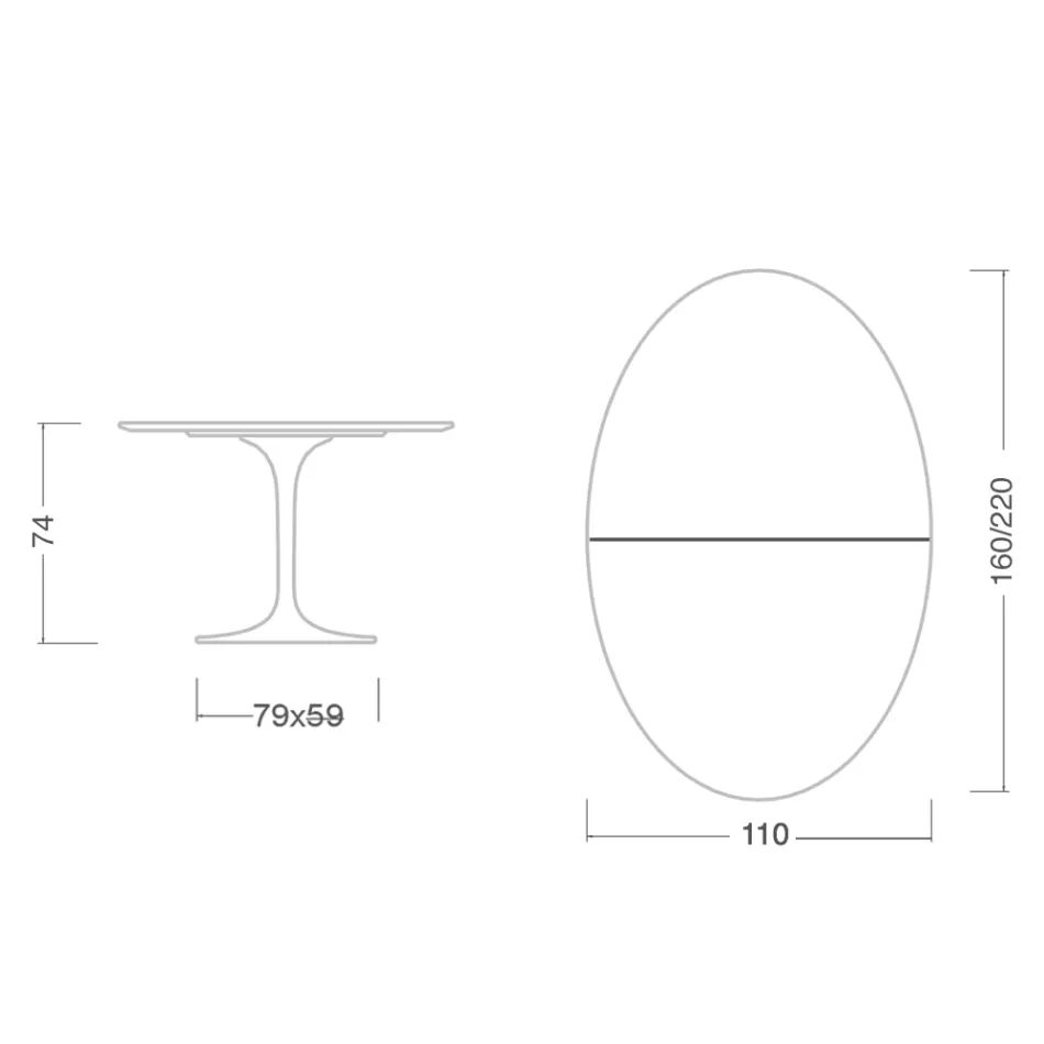 Eero Saarinen Tulip Table H 74 Oval Extendable in Black Liquid Laminate - Scarlet Viadurini