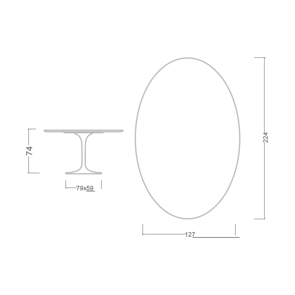 Eero Saarinen Tulip Table H 74 Oval in Domoos Ceramic Made in Italy - Scarlet Viadurini