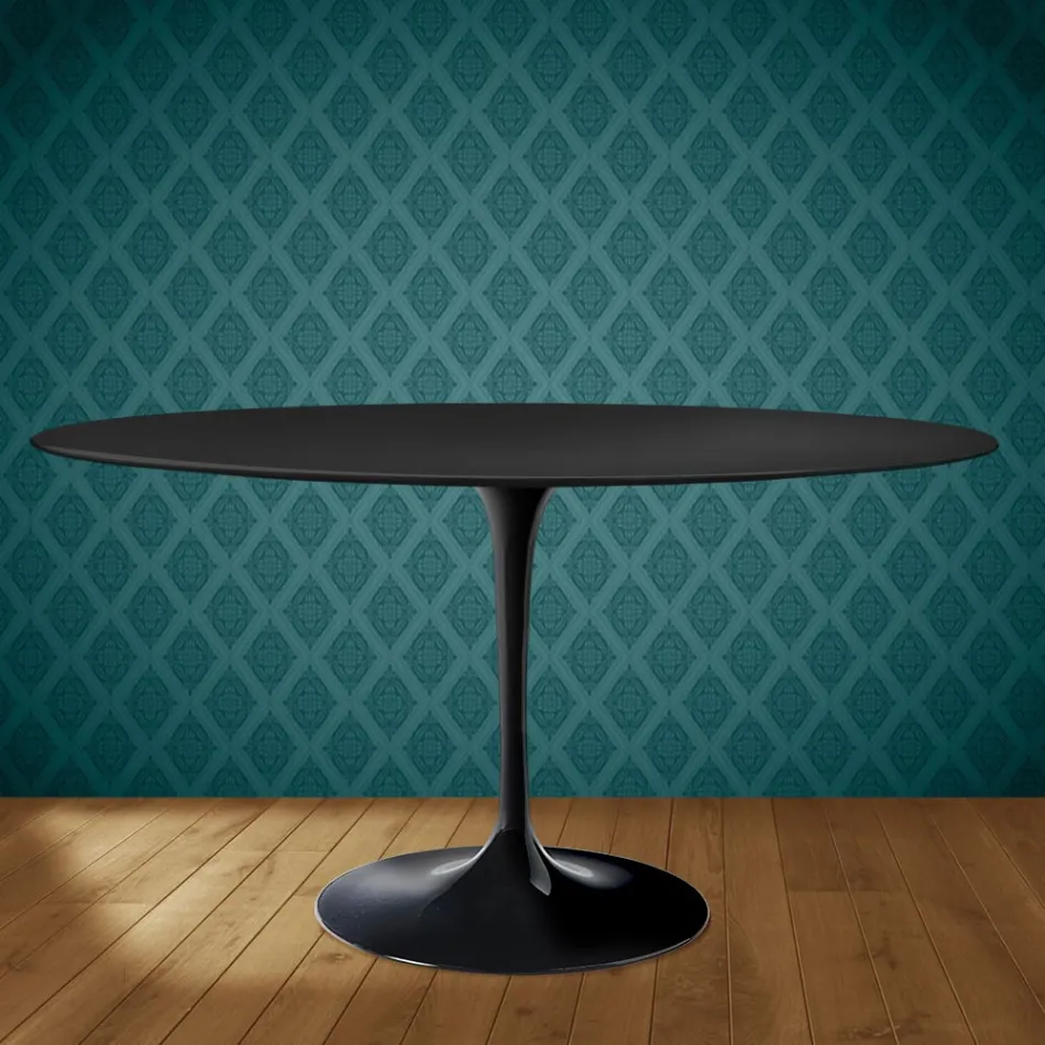 Eero Saarinen Tulip Table H 74 Oval in Domoos Ceramic Made in Italy - Scarlet Viadurini