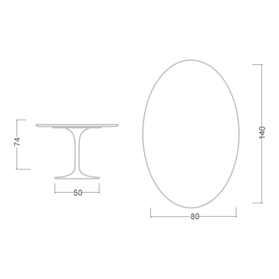 Eero Saarinen Tulip Table H 74 Oval in Glossy Ceramic Made in Italy - Scarlet Viadurini